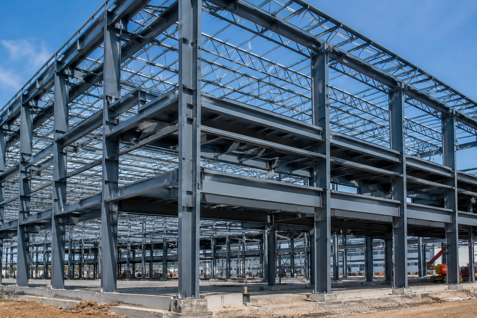 Steel-frame warehouse under construction